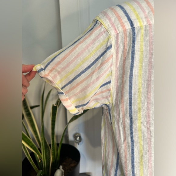Splendid Small Linen Blend Button Up Striped Shirt Coastal Cottage Core - Picture 7 of 11